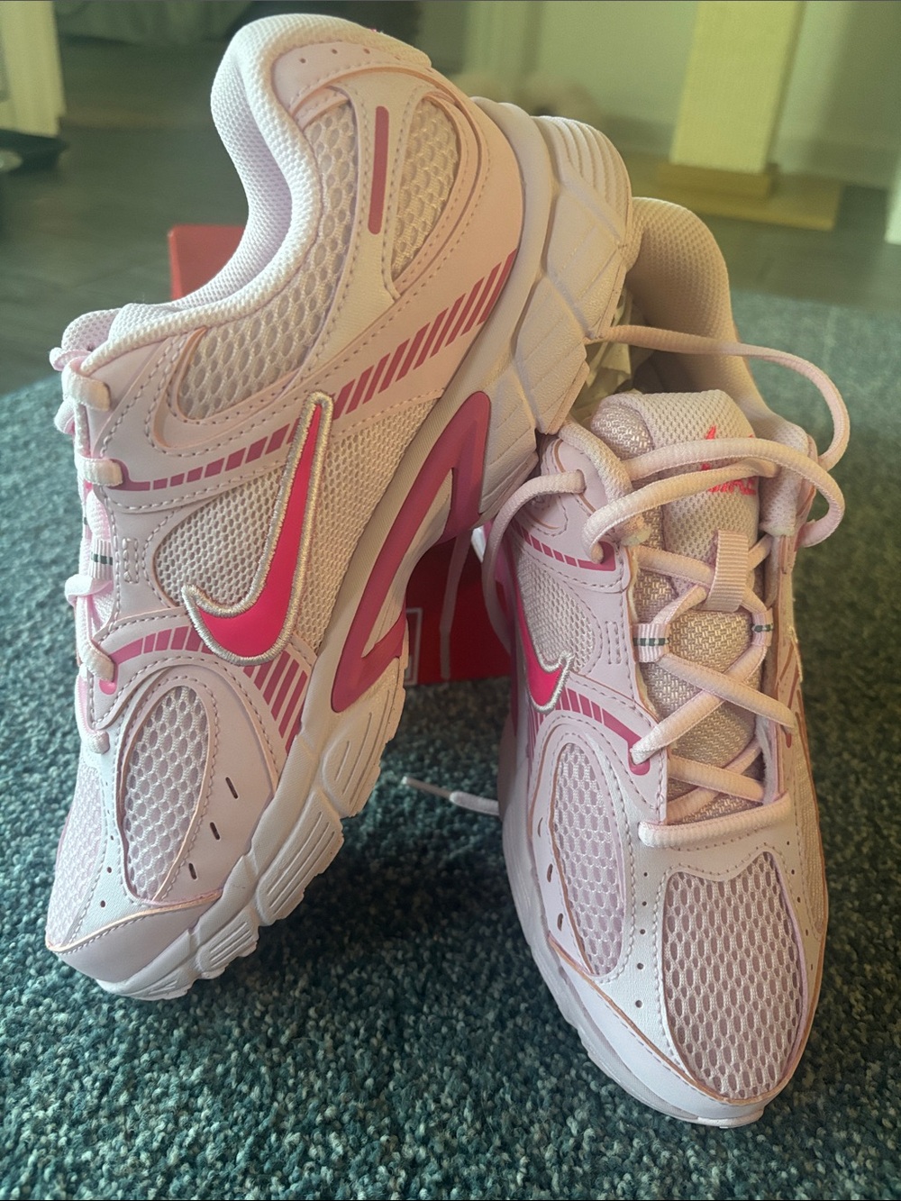Nike Women's Light Pink Mesh Running Sneakers with Hot Pink Swoosh